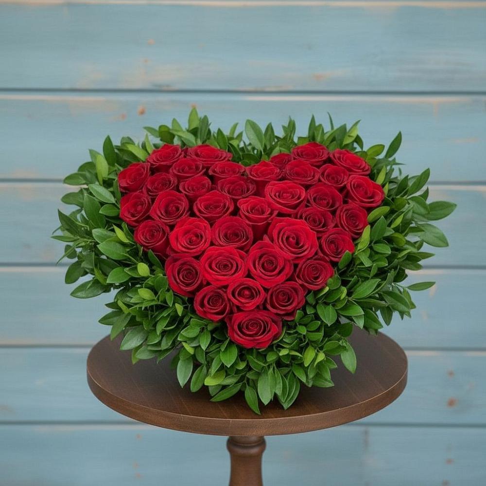 Цветочная композиция из Розы в виде сердца в Цветковский