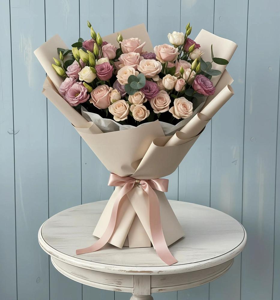 Букет цветов из: Розы и Лизиантусы в Цветковский