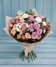 Букет цветов из:  Хризантемы, Розы и Альстромерии в Цветковский