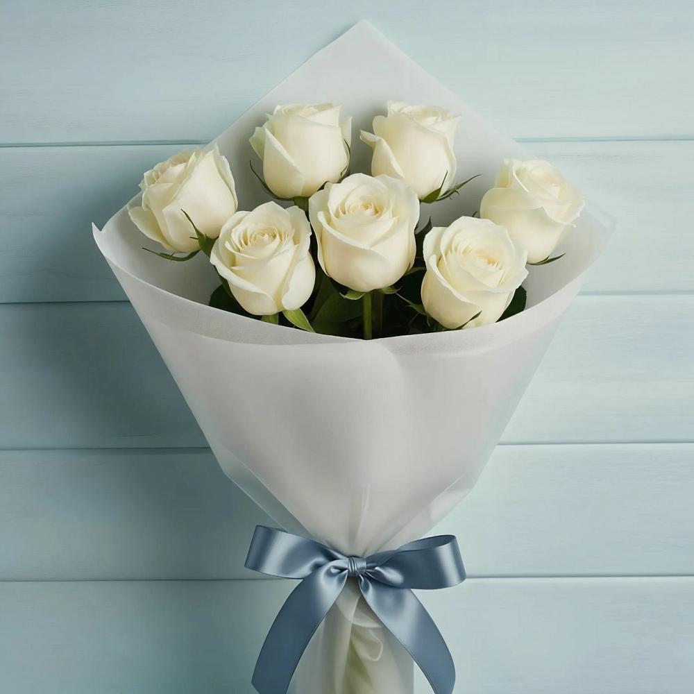 Букет 7 Белых роз Эдлесс Лав в Цветковский